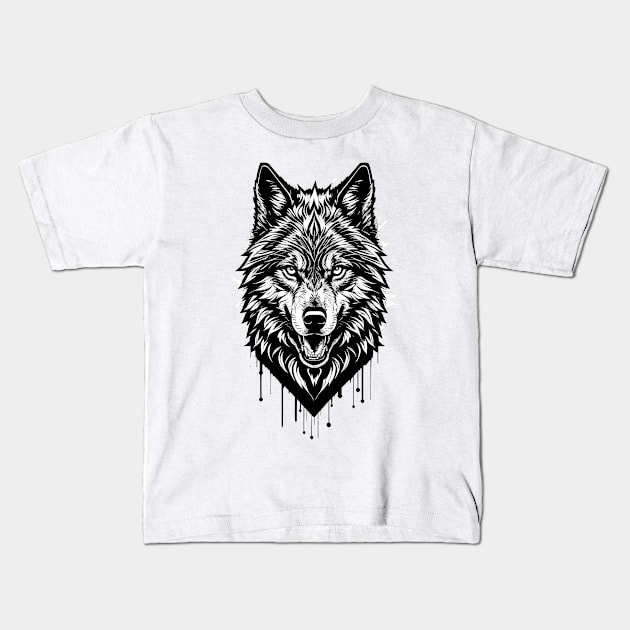 wolf ink art Kids T-Shirt by DeathAnarchy